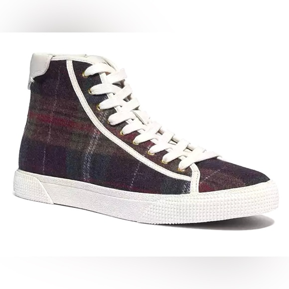 Coach C207 High top sneaker with plaid print - Picture 1 of 7